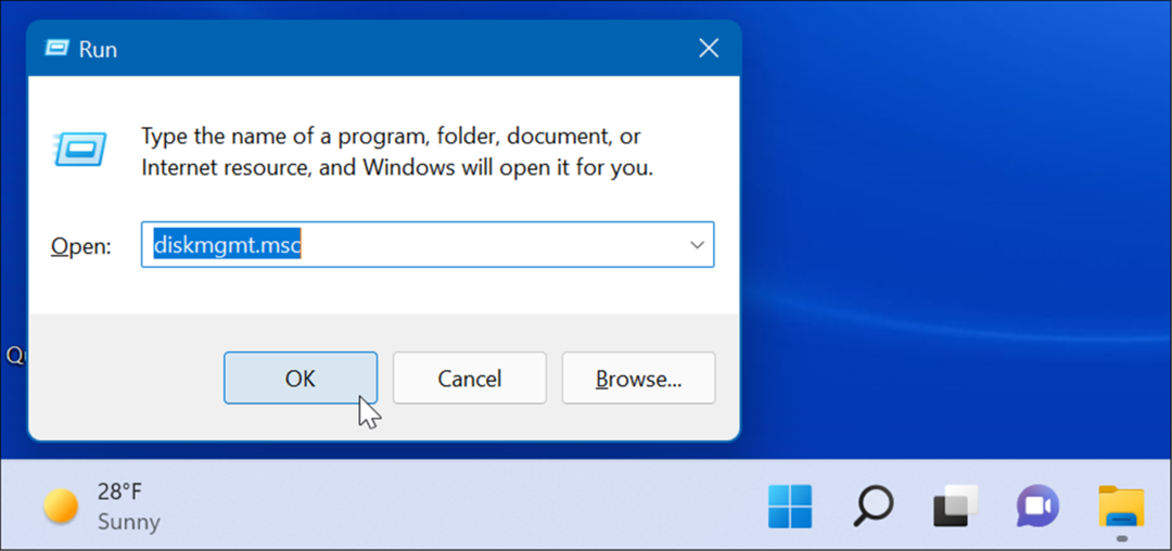 futtassa a nyílt lemezkezelést a Windows 11 rendszeren
