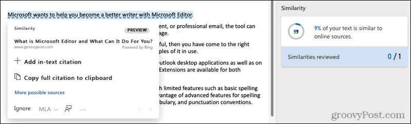 Microsoft Editor webes hasonlóság