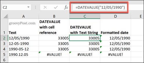 A Microsoft Excelben használt DATEVALUE függvény
