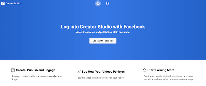 Facebook Creator Studio bejelentkezési oldal