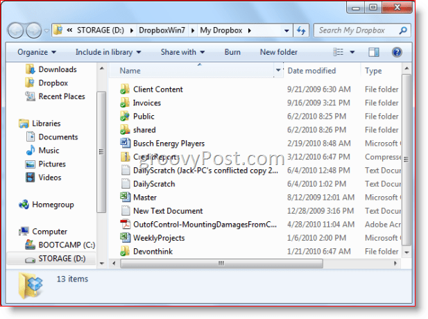 Windows 7 Windows Explorer Dropbox mappa