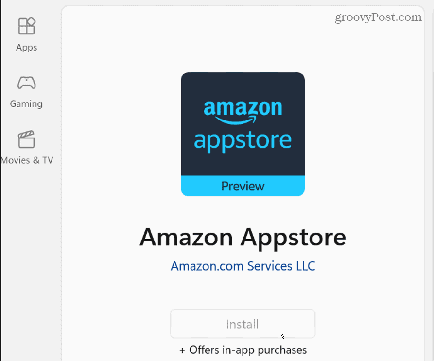 Telepítse az Amazon App Store-t a Windows áruházból
