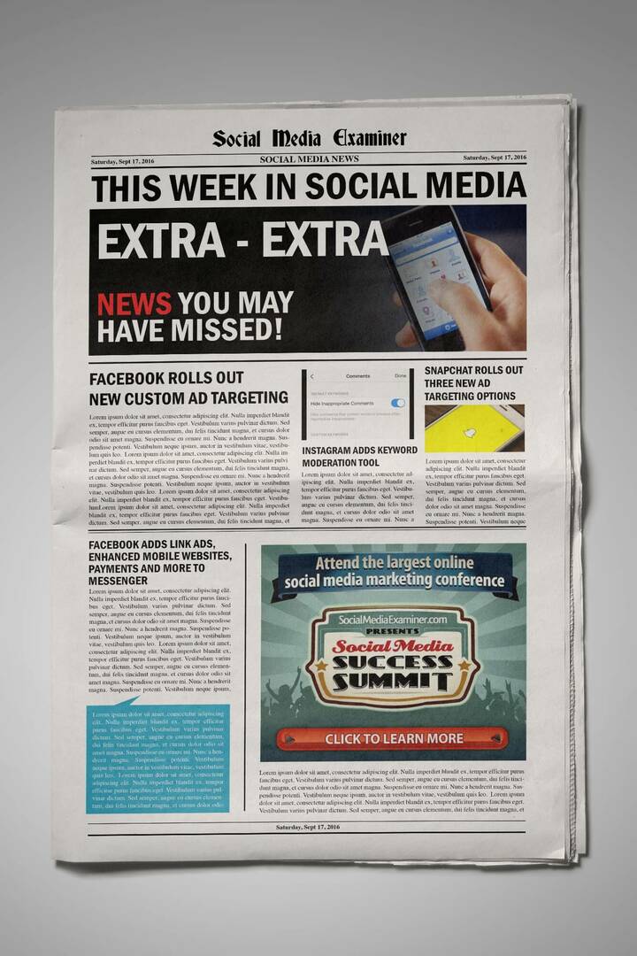 A Facebook egyéni közönsége most a vászonhirdetés-nézőket és más közösségi média híreket célozza meg 2016. szeptember 17-ig.