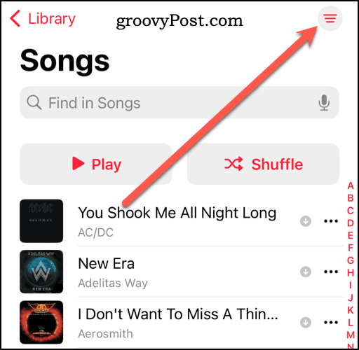 További beállítások ikonra az Apple Music könyvtárban
