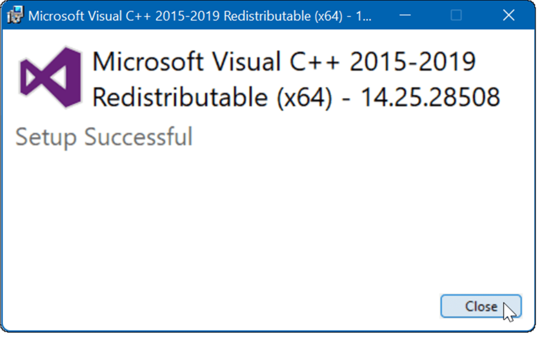 sikeresen telepítette a Microsoft Visual C-t