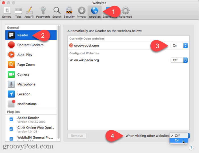 Kapcsolja be a Reader View alkalmazást más Safari for Mac webhelyek számára
