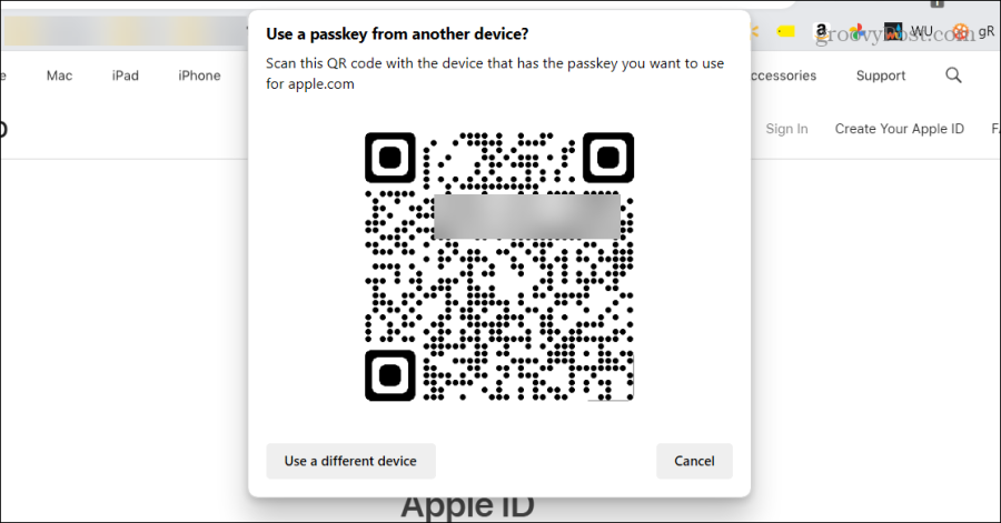 olvassa be a QR-kódot az Apple fiók jelszavát