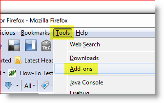 Nyissa meg a Firefox Kiegészítő menüt