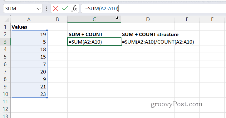 Átlagok számítása SUMCOUNT segítségével Excelben