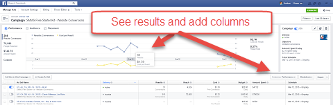 facebook ads manager grafikon eredményei
