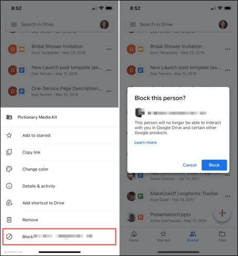 Felhasználó letiltása a Google Drive -ban mobilon