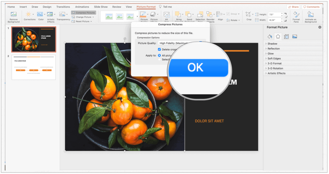 A PowerPoint Mac tömörítésének kiválasztása