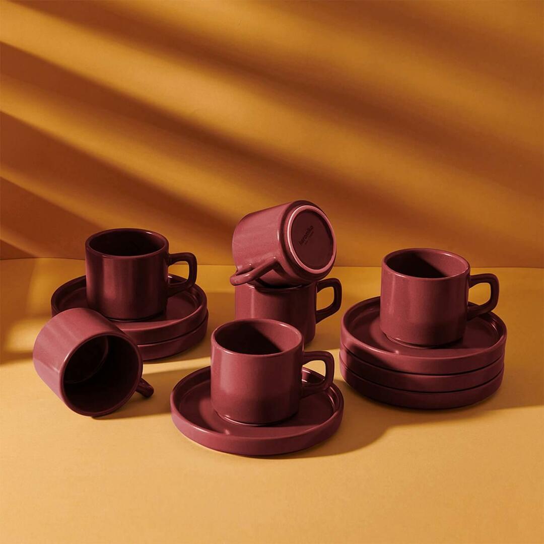 Keramika egymásra rakható 12 részes teáscsésze készlet