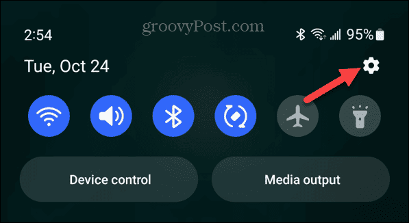 Android beállítások gomb értesítési árnyékoló