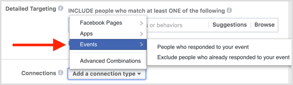 A Facebook hirdetéscélzási kapcsolatai tartalmazzák azokat az embereket, akik válaszoltak az eseményre