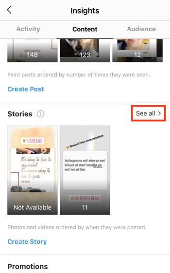 Tekintse meg az Instagram Stories ROI adatait, 3. lépés.