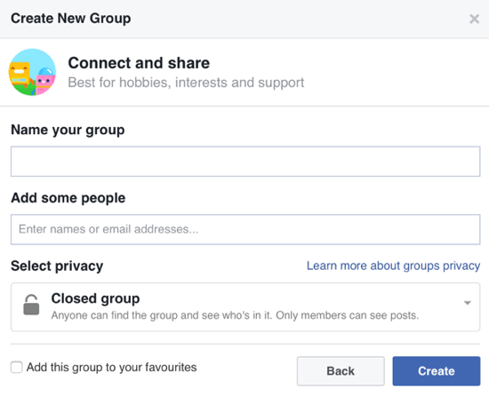 Töltse ki a Facebook-csoport adatait, és vegyen fel tagokat.