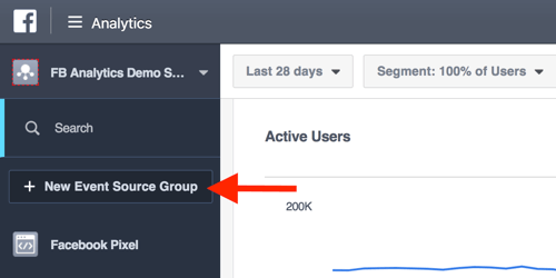 Hozzon létre eseményforráscsoportokat a Facebook Analytics irányítópultjáról.