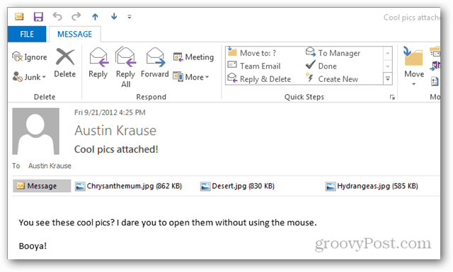 Mellékletek megnyitása egér nélkül az Outlook 2013 programban