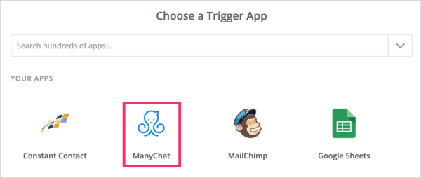 Válasszon egy trigger alkalmazást a Zapier-ben.