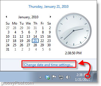 Windows 7 képernyőképe - kattintson az órára, és módosítsa a beállításokat