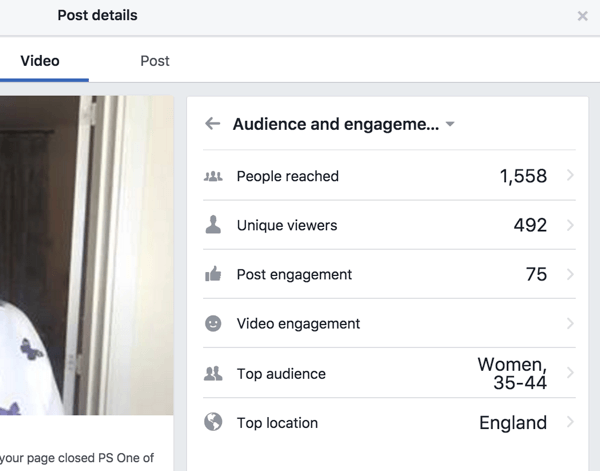 A Facebook külön elkötelezettségi statisztikákat jelenít meg a bejegyzéshez és a videóhoz.