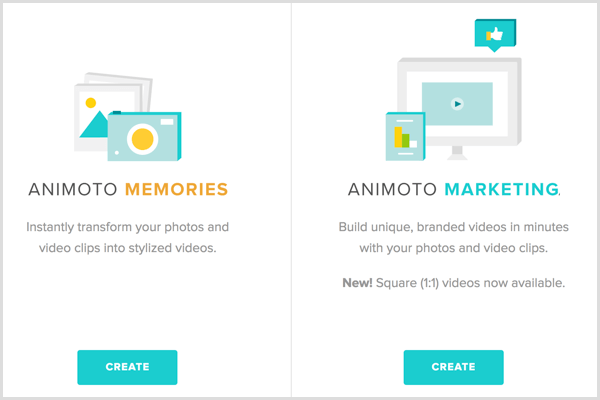 Animoto válassza ki a videó típusát