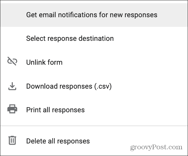 A Google Forms Responses e-mail értesítést kap