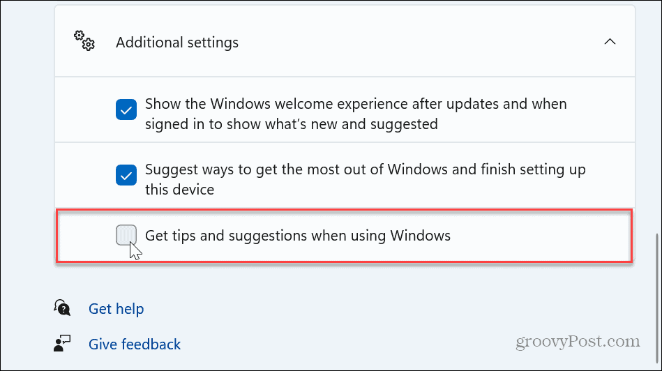 Tiltsa le a Windows 11 tippek és javaslatok értesítéseit