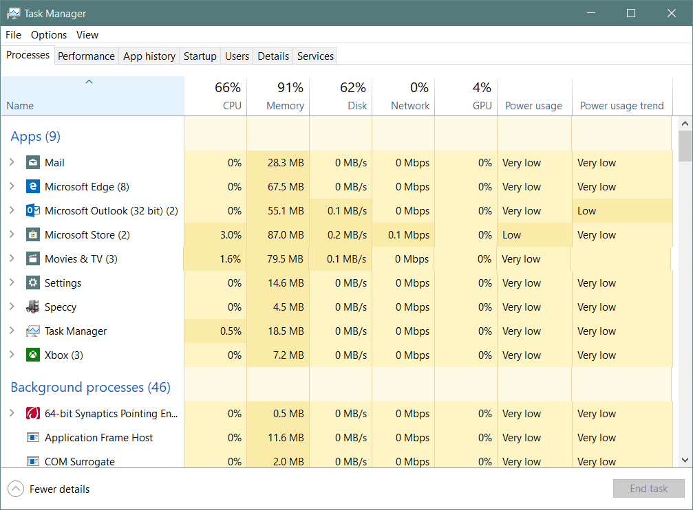 Feladatkezelő Windows 10 1809 alkalmazás energiafelhasználása