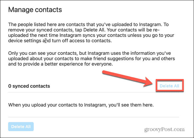 Instagram törölje az összes névjegyet