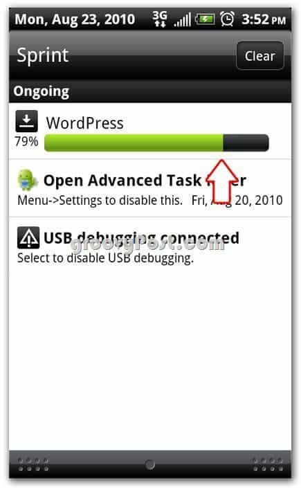 Wordpress az Android telepítési képernyőn