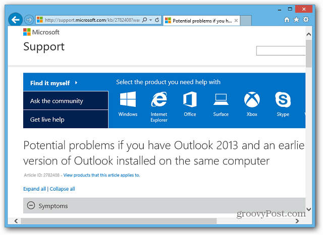 Microsoft támogatási oldal