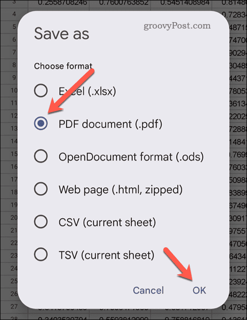 Exportálás PDF formátumban a Google Táblázatokban