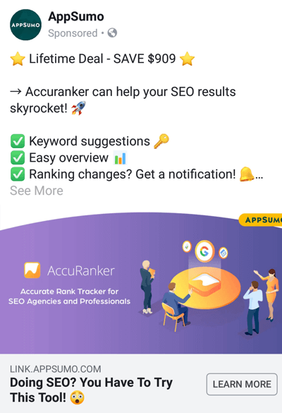 Eredményt nyújtó Facebook hirdetési technikák, például az AppSumo ajánlata