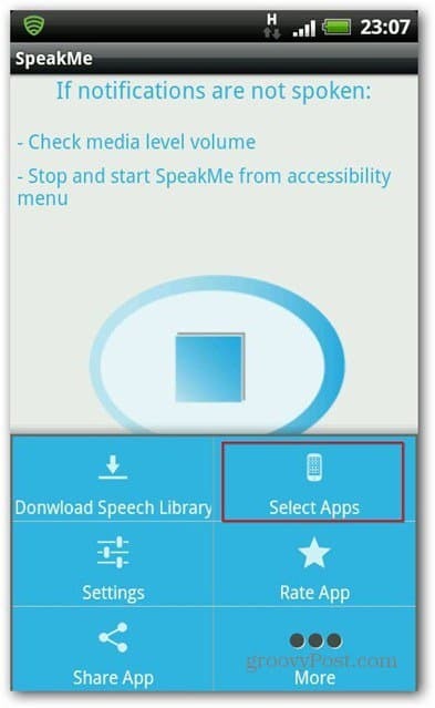 SpeakMe for Android kiválasztott alkalmazásokhoz