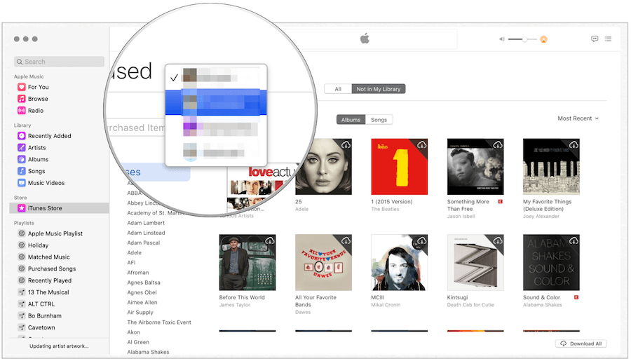 Az iTunes kiválasztja a családtagot