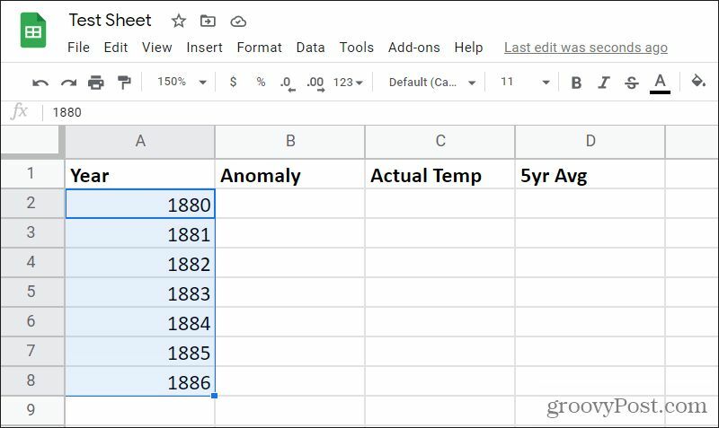 google sheets szekvenciális kitöltés