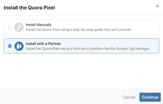 A Quora pixel telepítésének 2. lépése a Google Címkekezelővel