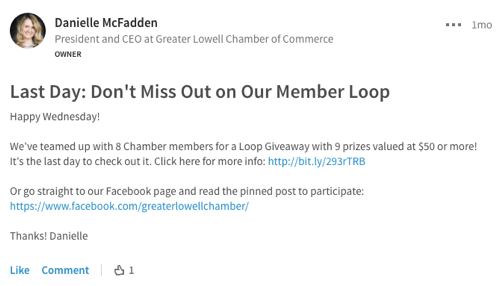 népszerűsítse a facebook loop giveaway-t a linkedin-on