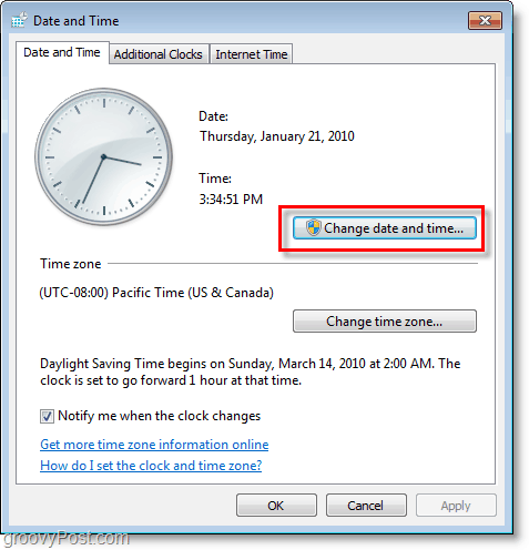 Windows 7 képernyőképe - változtassa meg a dátumot és az időt