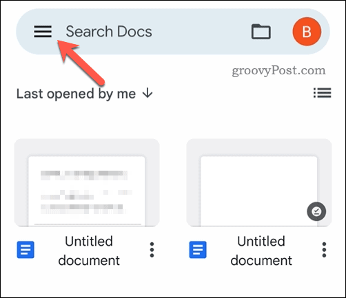 Nyissa meg a Google Dokumentumok mobil menüjét