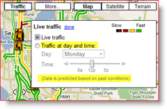 A Google Maps Live Traffic nappali és időbeli beállításai