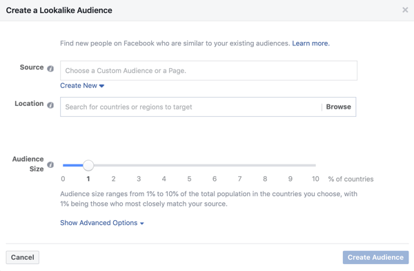 Beállítás, ha látszólagos közönséget használ egy Facebook lead hirdetési kampányhoz.