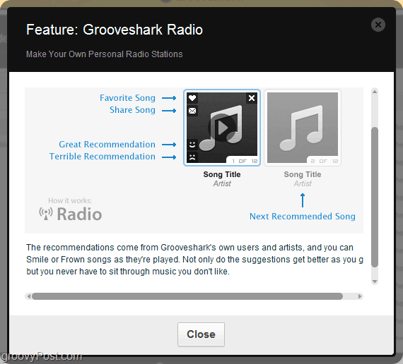 használja a Grooveshark ajánlási motort a Grooveshark rádión keresztül