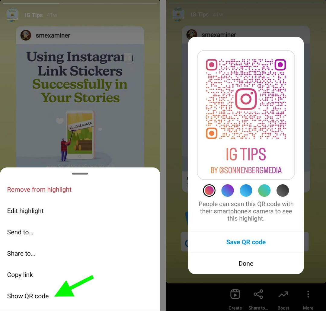 Hogyan-hozzunk létre egy-instagram-qr-kódot a-share-story-highlights-show-sonnenbergmedia-example-6