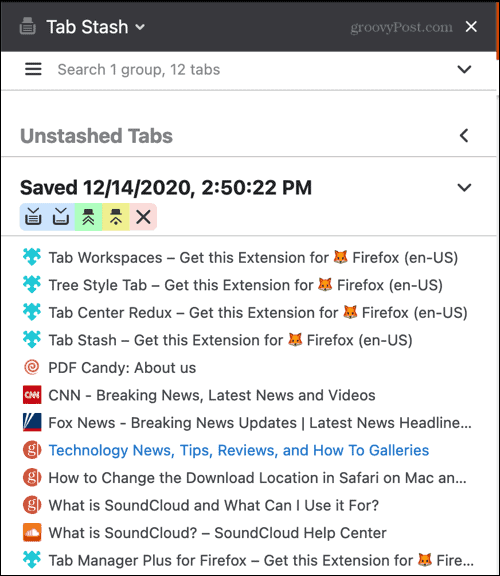 Tab Stash Firefox kiterjesztés