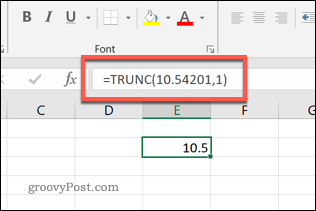 A TRUNC függvény Excelben egy tizedes pontossággal