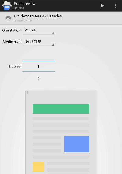 A Google Cloud Print alkalmazás nyomtatási előnézete