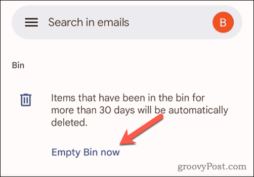 Kuka ürítése lehetőség a Gmailben mobilon